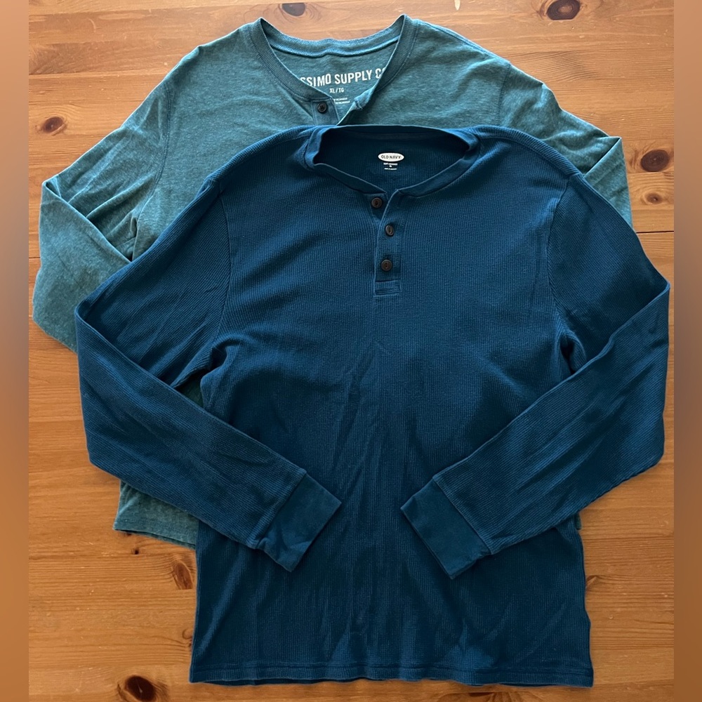 Men’s XL Henley Bundle Old Navy Mossimo Blue Teal Thermal Knit Long Sleeve